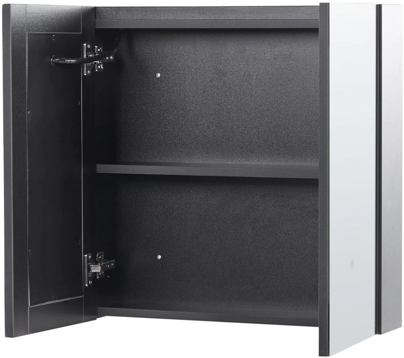 Beliani Pakabinama vonios spintelė su LED veidrodžiu CHABUNCO 60 cm 60 cm juoda