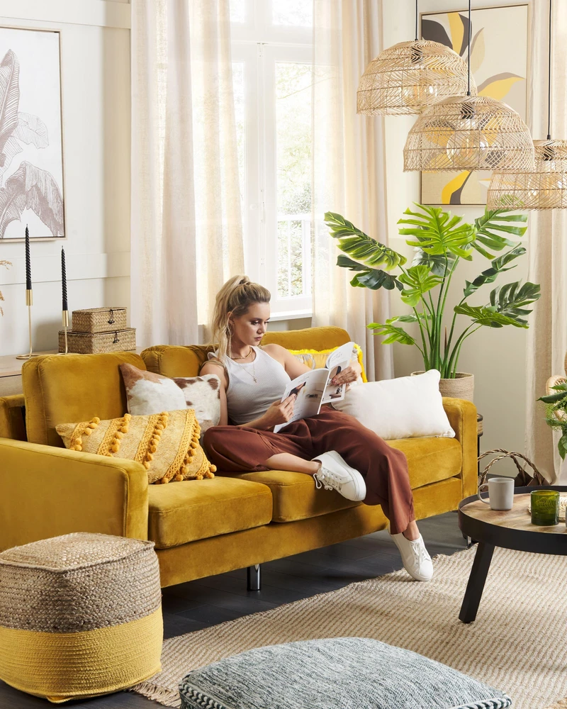 Beliani Pakabinamas šviestuvas SELENGE, rotango, šviesiai rudas