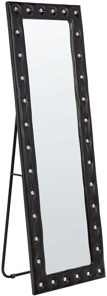 Beliani Pastatomas veidrodis ANSOUIS 150 cm, ekologiška oda, juodas