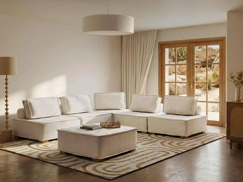 Beliani Penkiavietė modulinė kampinė sofa TIBRO, kreminės baltos spalvos, kairinė