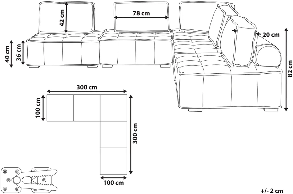 Beliani Penkiavietė modulinė kampinė sofa TIBRO, kreminės baltos spalvos, kairinė