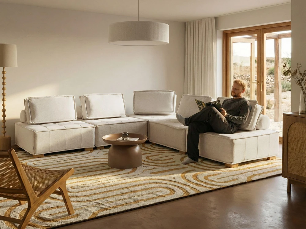 Beliani Penkiavietė modulinė kampinė sofa TIBRO, kreminės baltos spalvos, kairinė