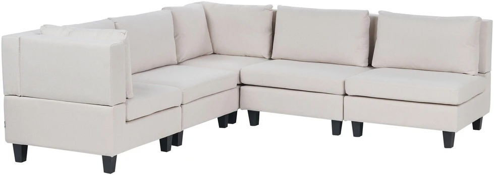 Beliani Penkių vietų modulinė kampinė sofa UNSTAD Dešininė Šviesiai smėlio spalvos