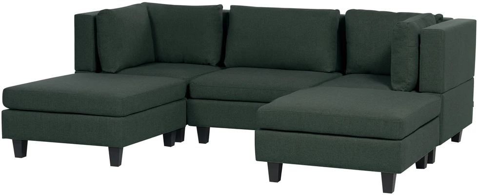Beliani Penkių vietų modulinė sofa U formos UNSTAD tamsiai žalia