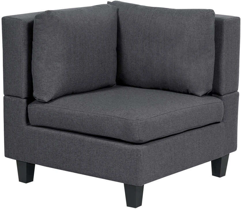 Beliani Penkių vietų modulinė sofa UNSTAD dešininė, tamsiai pilka su pufu