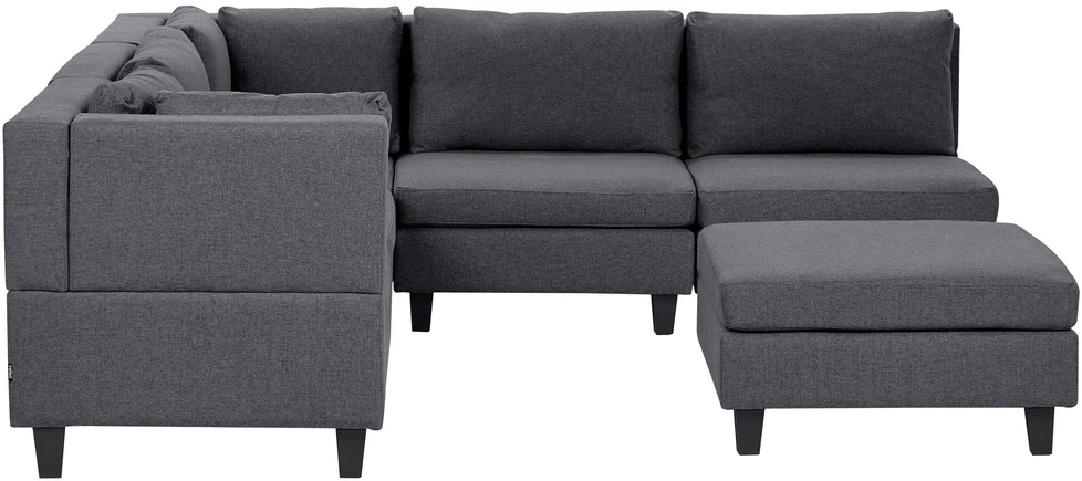 Beliani Penkių vietų modulinė sofa UNSTAD dešininė, tamsiai pilka su pufu
