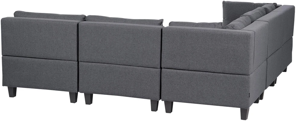 Beliani Penkių vietų modulinė sofa UNSTAD dešininė, tamsiai pilka su pufu
