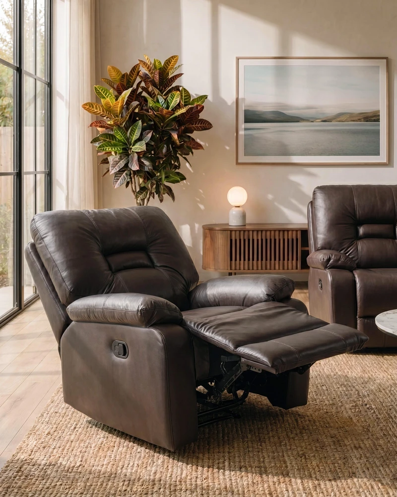 Sofa Beliani Poilsio baldų komplektas su mechanine relaksacijos funkcija 6 asmenims BERGEN eko oda rudas
