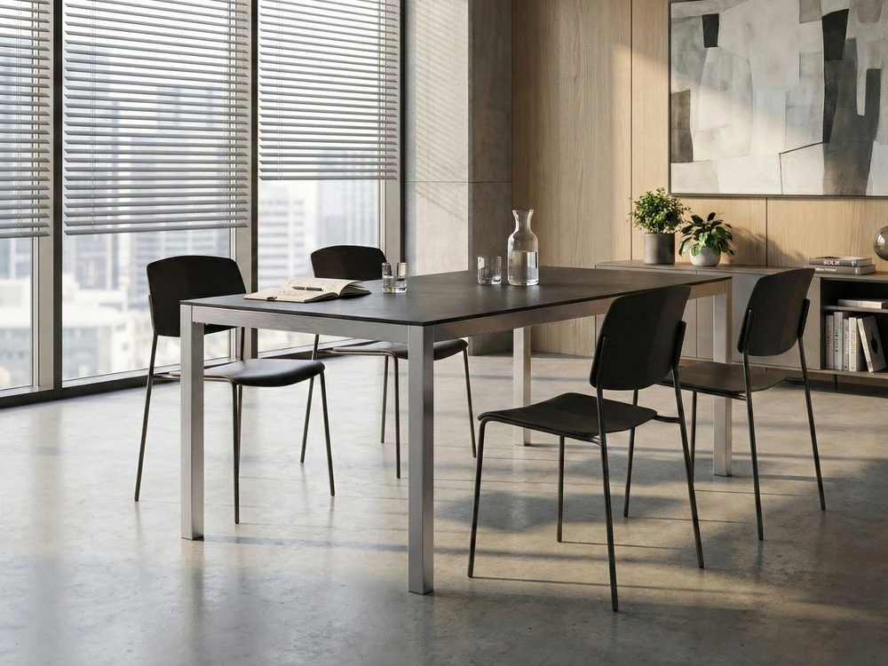 Beliani Posėdžių stalas GROSSETO 90 cm 180 cm granito spalvos juodas
