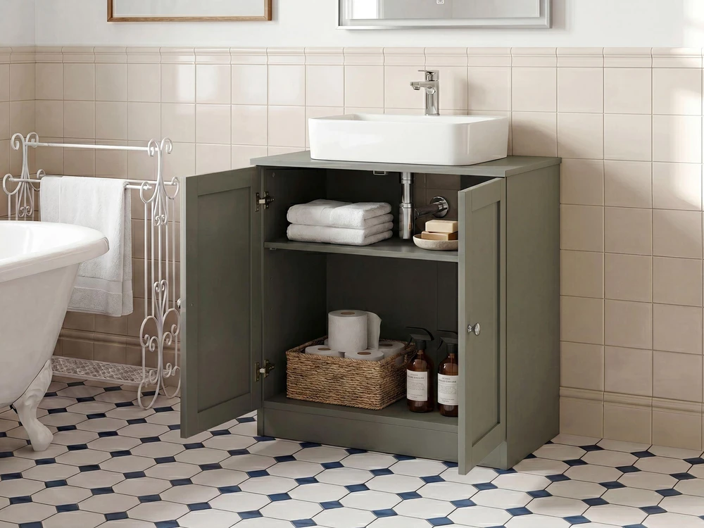 Beliani Praustuvo spintelė ATJONI 60 cm pilka