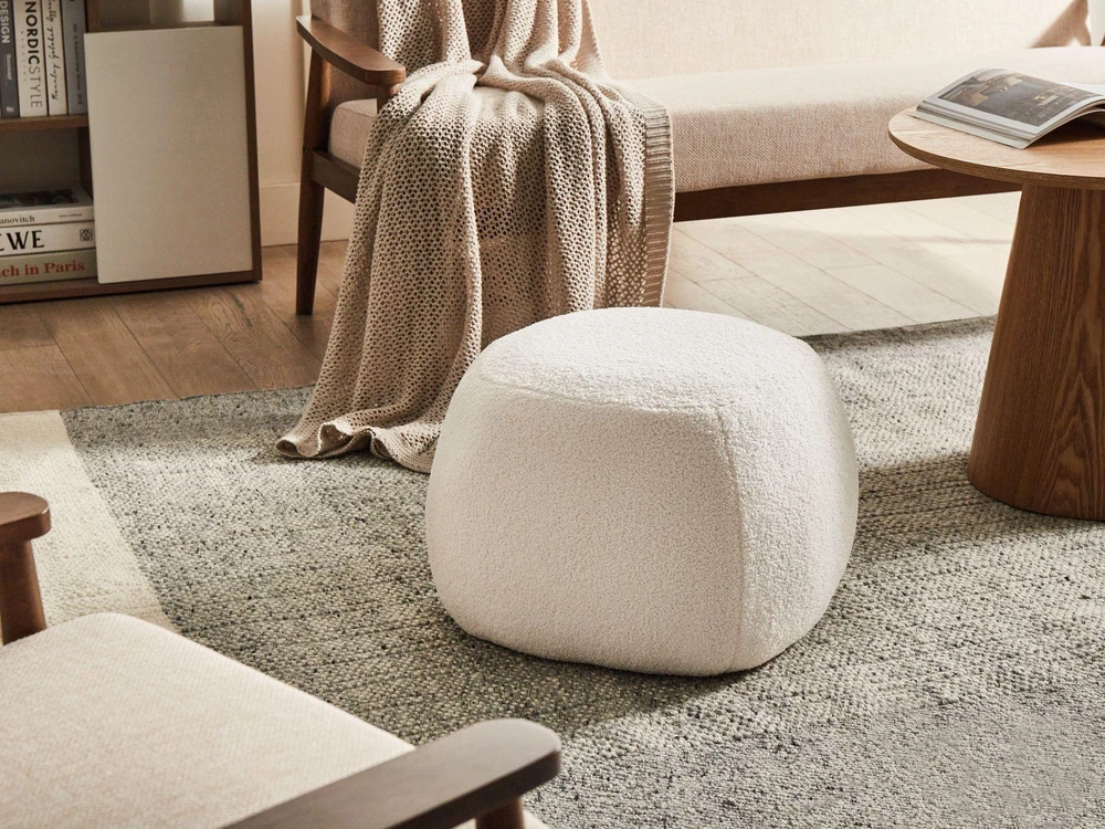 Beliani Pufas BARRON, boucle audinys, pieno balta