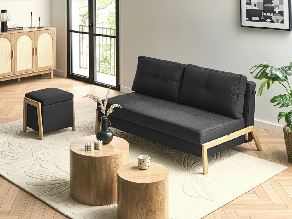 Beliani Pufas su daiktadėže EDLAND, 45 cm, juodas
