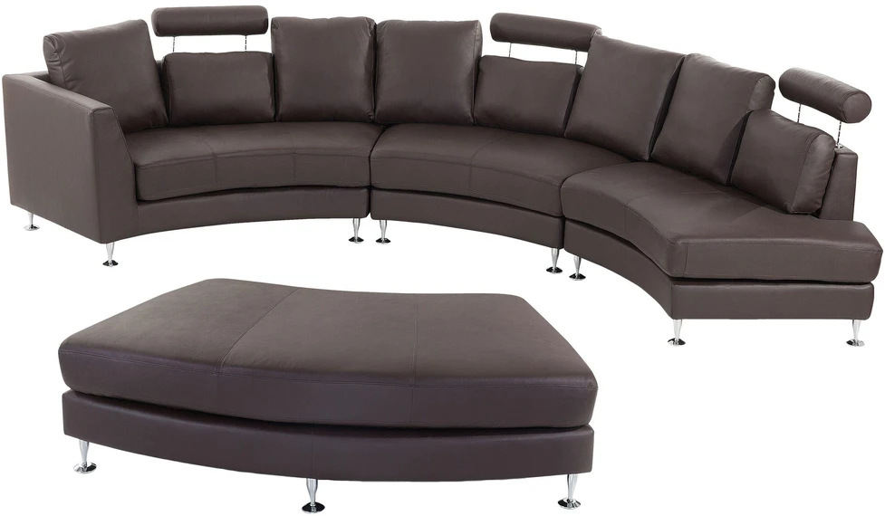 Beliani Pusapvalė 7 vietų sofa ROTUNDE Natūrali oda Ruda
