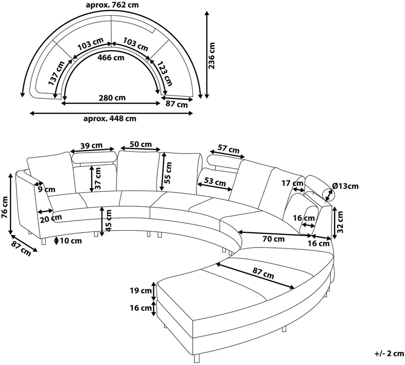 Beliani Pusapvalė 7 vietų sofa ROTUNDE Natūrali oda Ruda