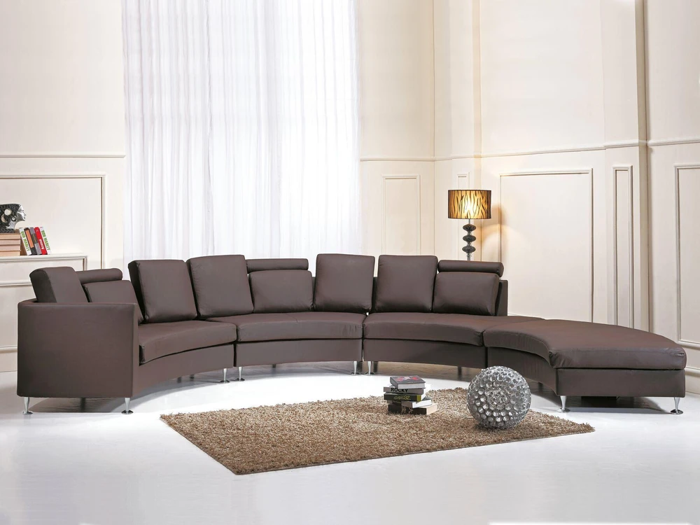Beliani Pusapvalė 7 vietų sofa ROTUNDE Natūrali oda Ruda