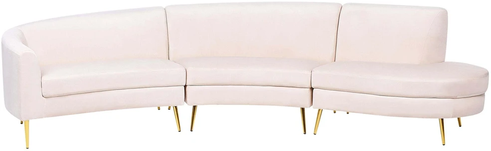 Beliani Pusapvalė sofa 4 asmenims MOSS veliūrinė šviesiai smėlio spalvos