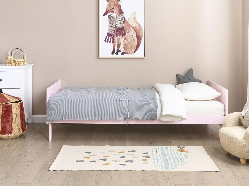 Beliani Pušies medienos lova BONNAC 90 x 200 cm pastelinė rožinė