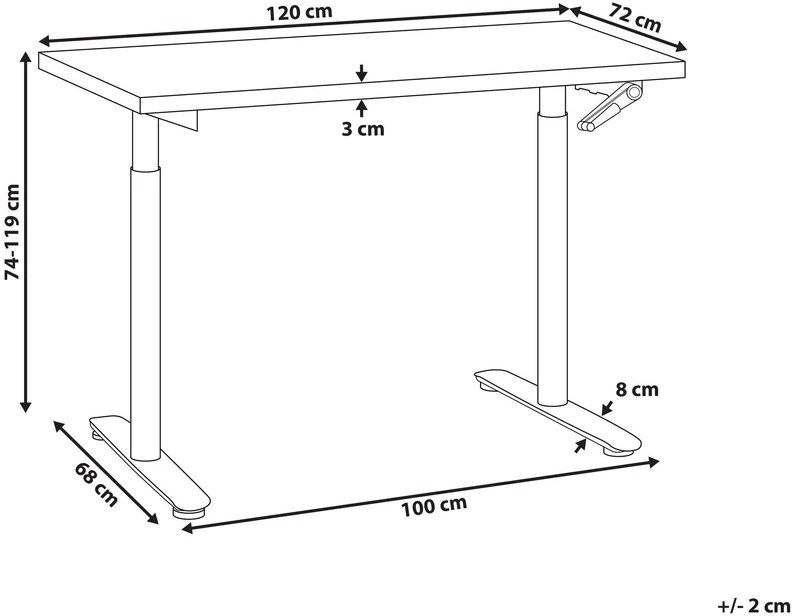 Beliani Rankiniu būdu reguliuojamas rašomasis stalas DESTINAS baltas 120 cm 72 cm