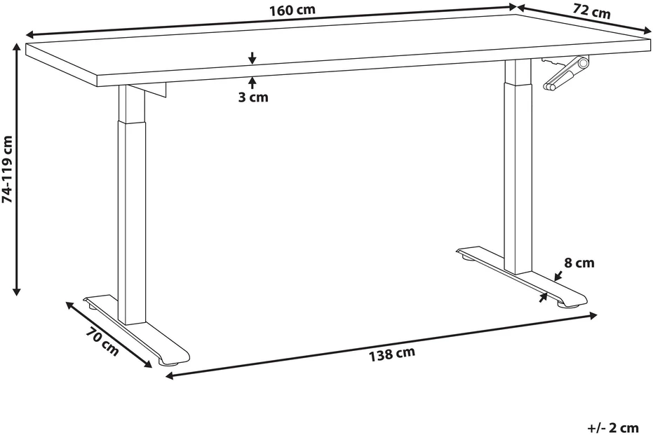 Beliani Rankiniu būdu reguliuojamas stalas DESTINES juodas 160 cm 72 cm