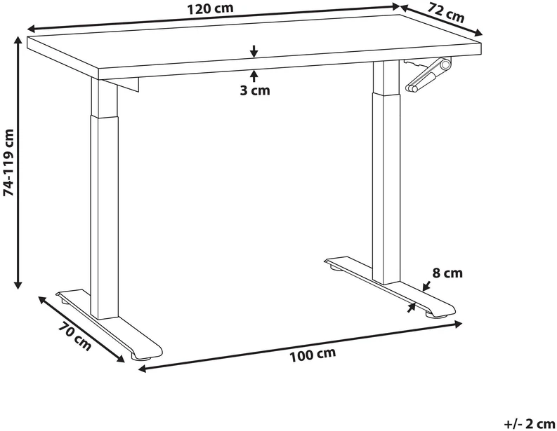 Beliani Rankiniu būdu reguliuojamas stalas DESTINES baltas/juodas 120 cm 72 cm
