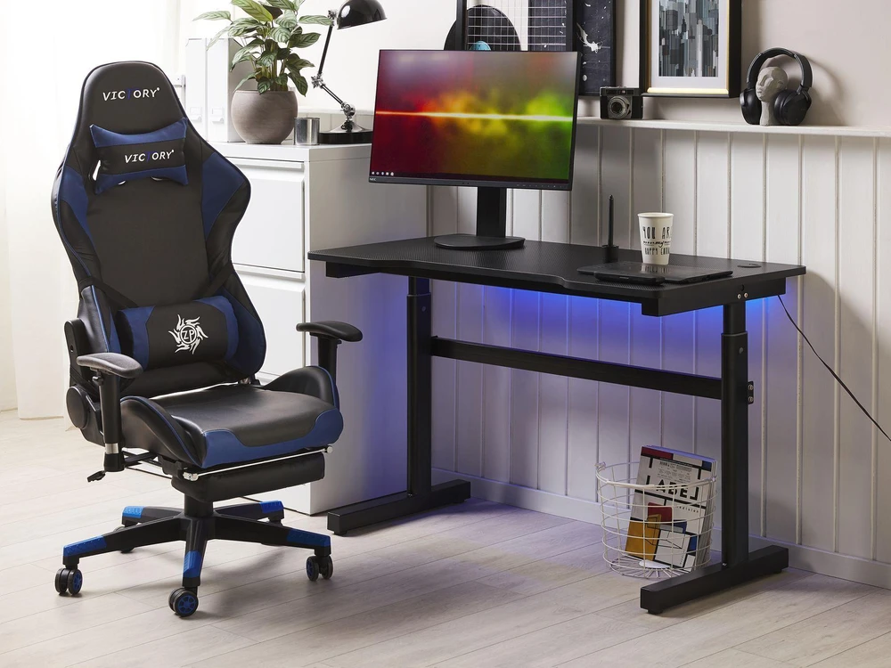 Beliani Rankiniu būdu reguliuojamas žaidimų stalas DURBIN juodas 120 cm 60 cm RGB LED