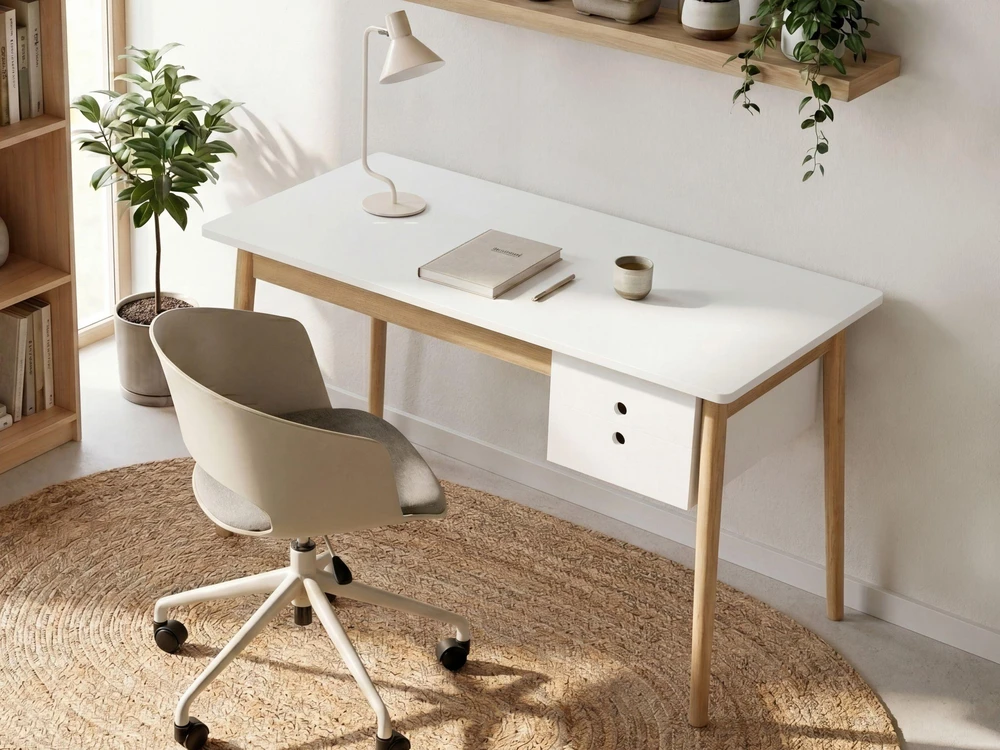 Beliani Rašomasis stalas FENESTRA šviesiai rudos / baltos spalvos 120 cm 50 cm