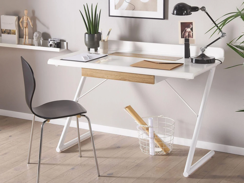 Beliani Rašomasis stalas FOCUS baltas 120 cm 60 cm su stalčiais