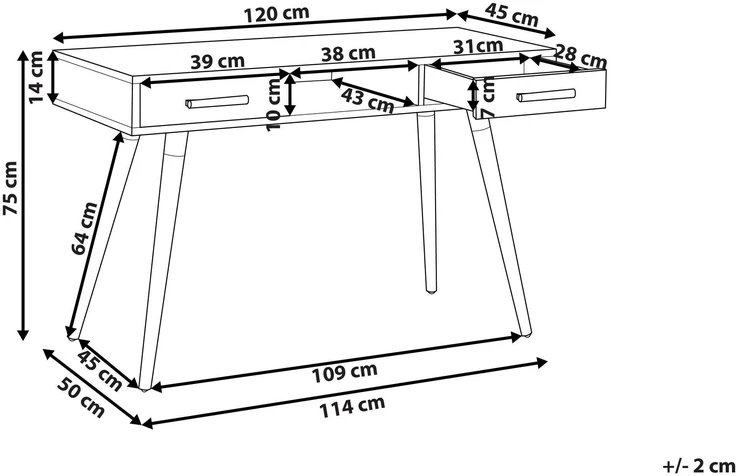 Beliani Rašomasis stalas FRISCO 120 × 45 cm su stalčiais, pilkas