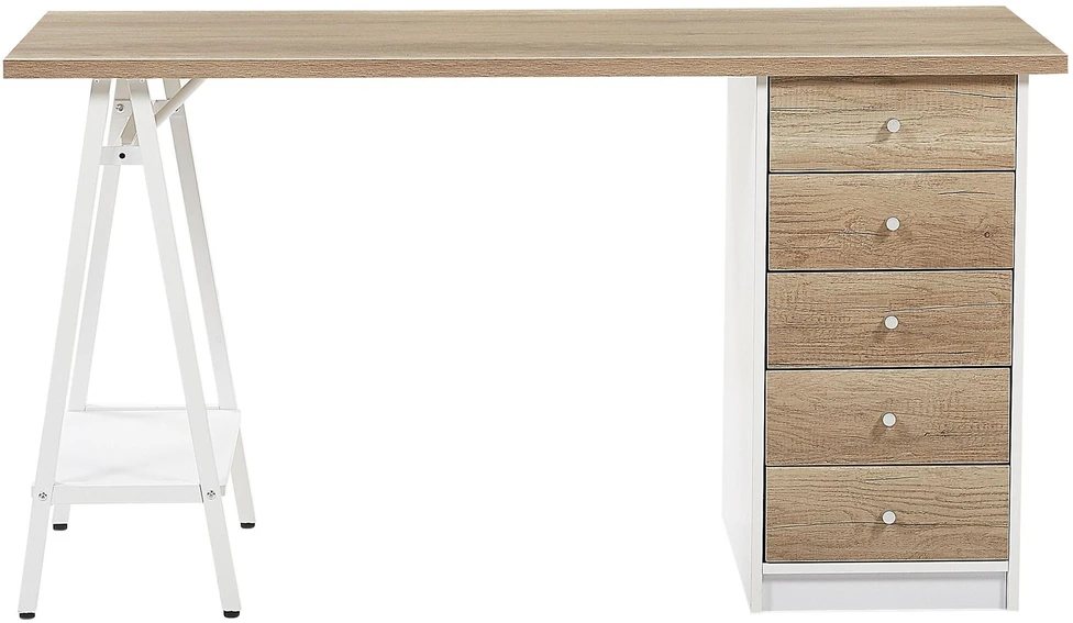 Beliani Rašomasis stalas HEBER rudas/baltas 140 cm 60 cm su stalčiais