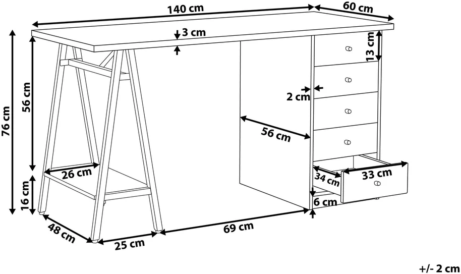 Beliani Rašomasis stalas HEBER rudas/baltas 140 cm 60 cm su stalčiais