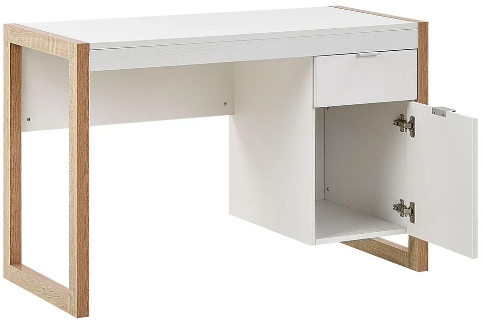 Beliani Rašomasis stalas JOHNSON rudas / baltas 112 cm 50 cm su saugojimo vieta