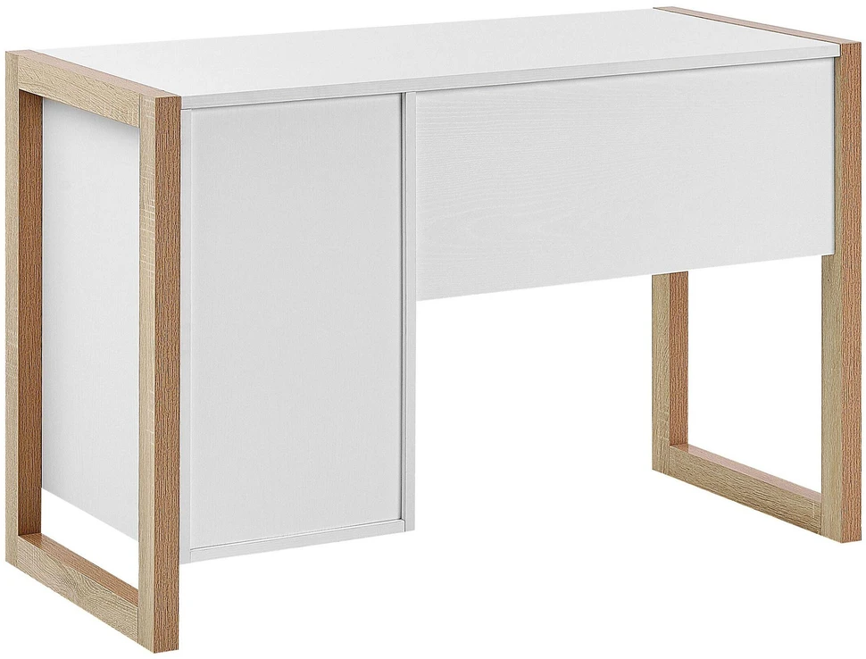 Beliani Rašomasis stalas JOHNSON rudas / baltas 112 cm 50 cm su saugojimo vieta