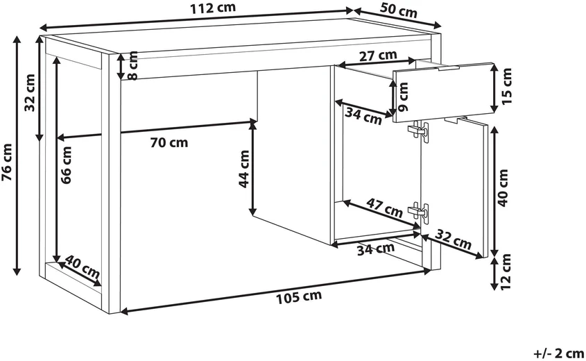 Beliani Rašomasis stalas JOHNSON rudas / baltas 112 cm 50 cm su saugojimo vieta
