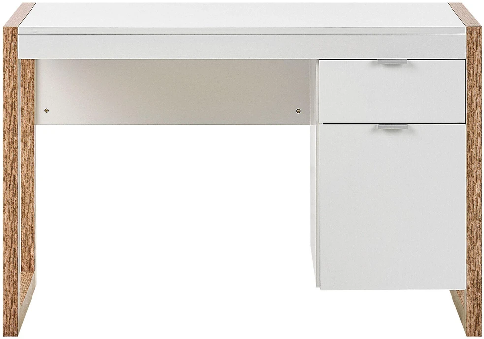 Beliani Rašomasis stalas JOHNSON rudas / baltas 112 cm 50 cm su saugojimo vieta