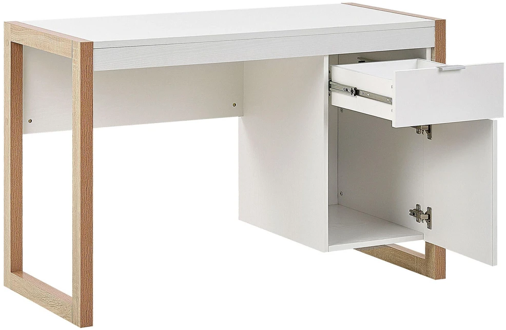 Beliani Rašomasis stalas JOHNSON rudas / baltas 112 cm 50 cm su saugojimo vieta