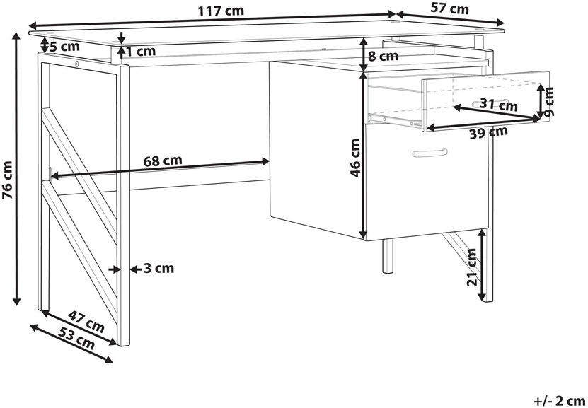 Beliani Rašomasis stalas MORITON, juodas, 117 cm x 57 cm, su stalčiais