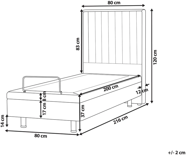 Beliani Reguliuojama lova Boucle CASTELLAN 80 x 200 cm kreminės spalvos