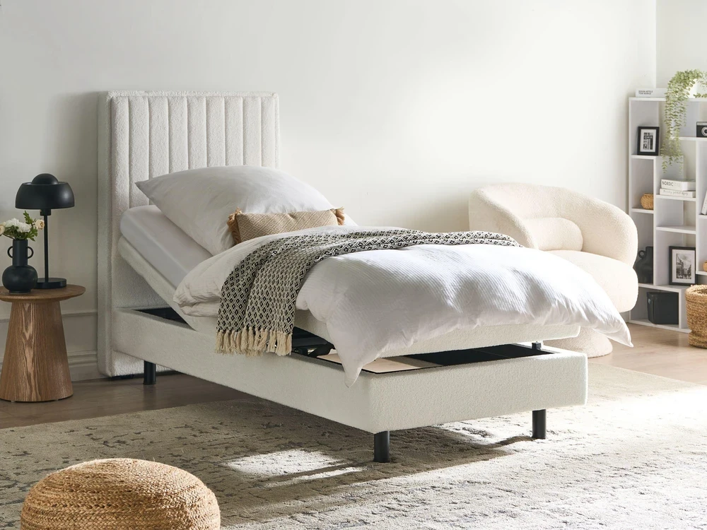 Beliani Reguliuojama lova Boucle CASTELLAN 80 x 200 cm kreminės spalvos