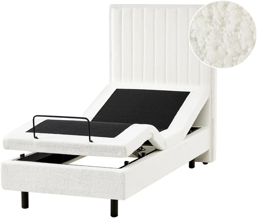Beliani Reguliuojama lova Boucle CASTELLAN 80 x 200 cm kreminės spalvos