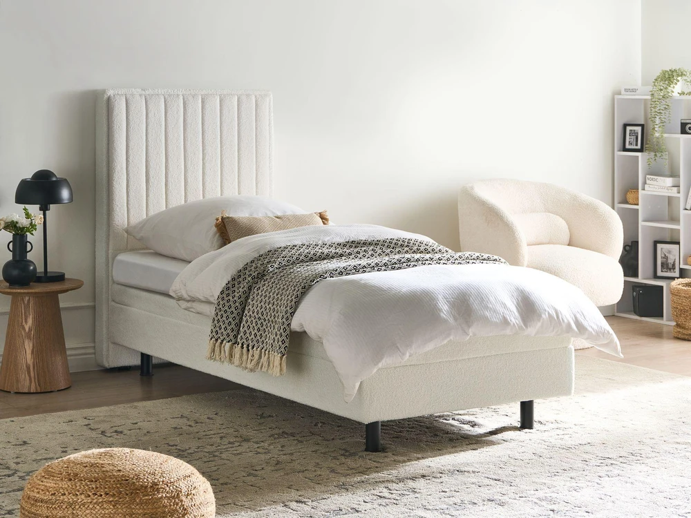Beliani Reguliuojama lova Boucle CASTELLAN 80 x 200 cm kreminės spalvos