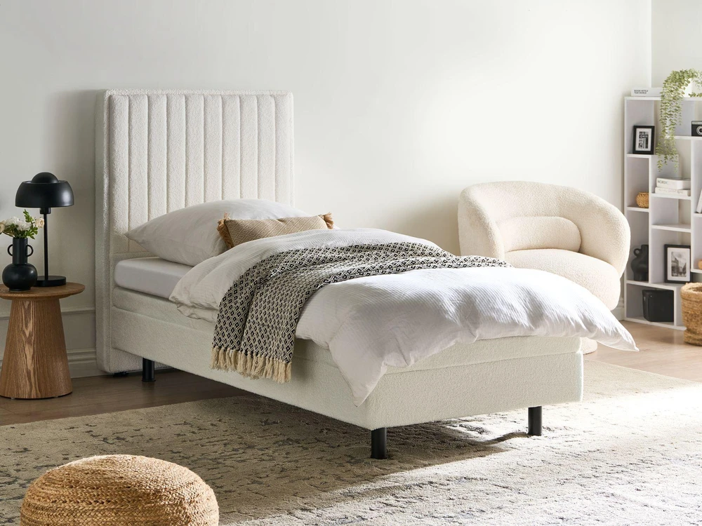 Beliani Reguliuojama lova Boucle CASTELLAN 90 x 200 cm, balta