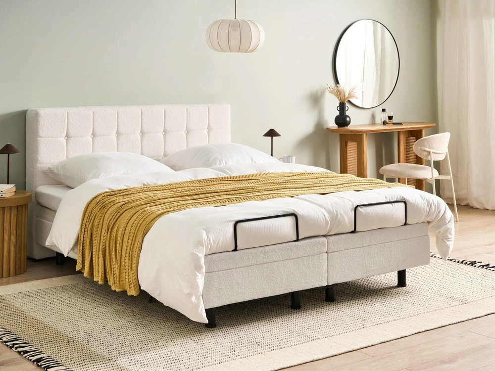 Beliani Reguliuojama lova Boucle DUKE 160 x 200 cm kreminė
