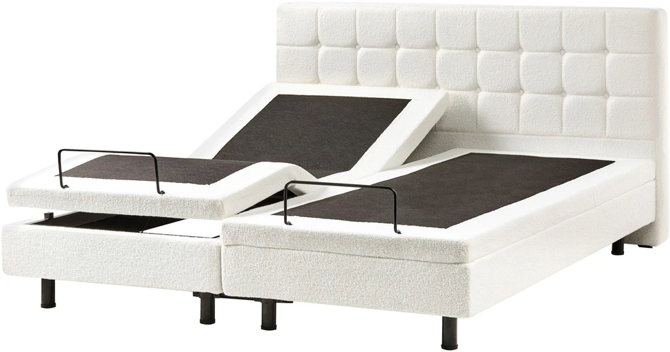 Beliani Reguliuojama lova Boucle DUKE 180 x 200 cm, kreminė balta