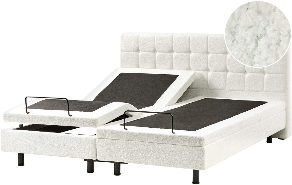 Beliani Reguliuojama lova Boucle DUKE 180 x 200 cm, kreminė balta