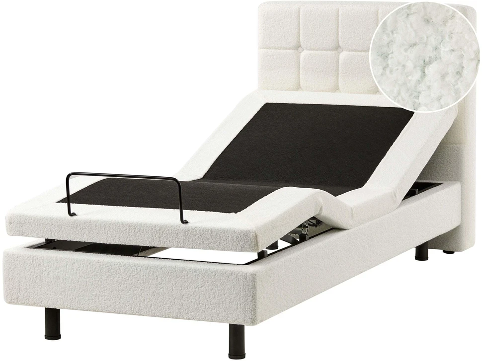 Beliani Reguliuojama lova Boucle DUKE 90 x 200 cm kreminė