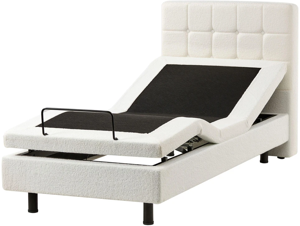 Beliani Reguliuojama lova Boucle DUKE 90 x 200 cm kreminė