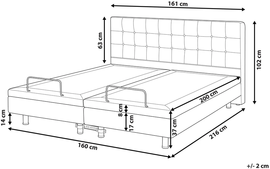 Beliani Reguliuojama lova DUKE 160 x 200 cm šviesiai pilka