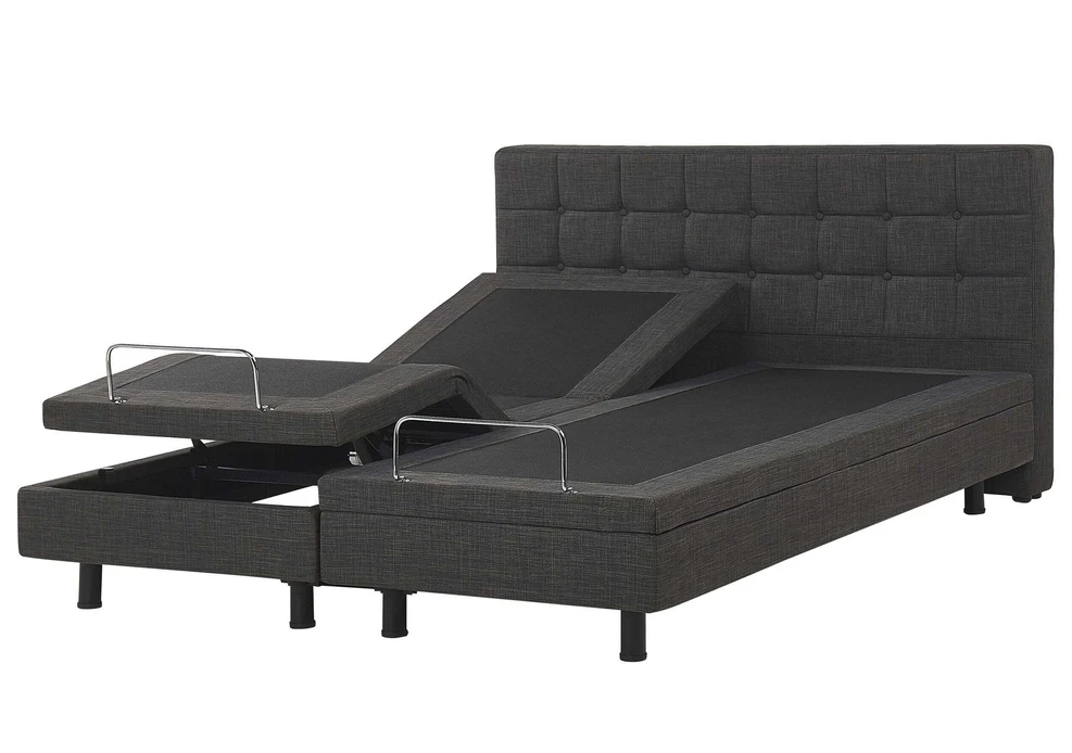 Beliani Reguliuojama lova DUKE 160 x 200 cm tamsiai pilka