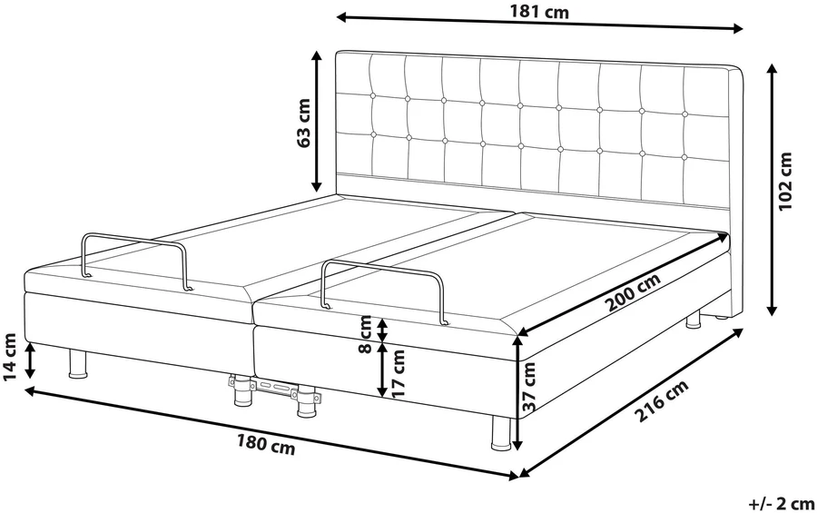 Beliani Reguliuojama lova DUKE 180 x 200 cm smėlio spalvos