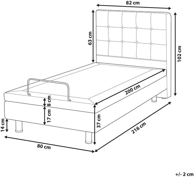 Beliani Reguliuojama lova DUKE 80 x 200 cm šviesiai pilka